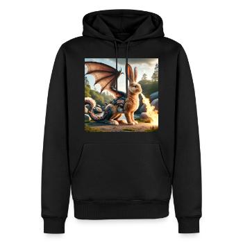 Dragon Lapin Cracheur de Feu #07 - Sweat à capuche Premium bio Homme - noir - Devant - Nico (187cm)