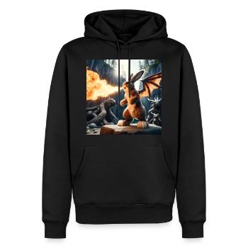 Feuerspeiender Hase Drache #10 - Männer Premium Bio Hoodie - Schwarz - Vorne - Nico (187cm)