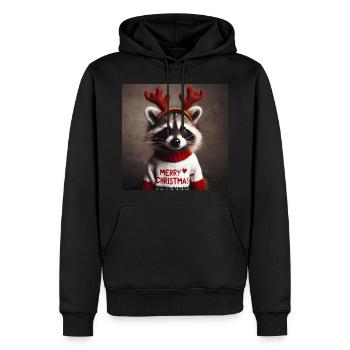 Porträt eines kleinen Waschbären im Weihnachtssweat - Männer Premium Bio Hoodie - Schwarz - Vorne - Nico (187cm)