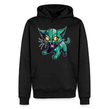 Chat extraterrestre vert - Sweat à capuche Premium bio Homme - noir - Devant - Nico (187cm)