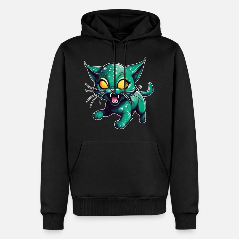 Chat extraterrestre vert - Sweat à capuche Premium bio Homme - noir
