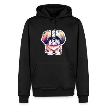 Dessin de chien Shih Tzu - Sweat à capuche Premium bio Homme - noir - Devant - Nico (187cm)