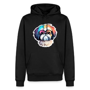 Dessin de chien Shih Tzu - Sweat à capuche Premium bio Homme - noir - Devant - Nico (187cm)