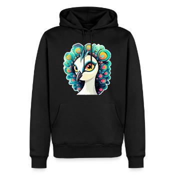 Dessin d’oiseau paon - Sweat à capuche Premium bio Homme - noir - Devant - Nico (187cm)