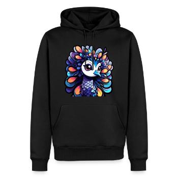 Dessin d’oiseau paon - Sweat à capuche Premium bio Homme - noir - Devant - Nico (187cm)