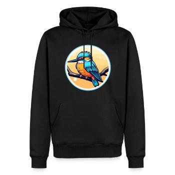 Dessin d’oiseau martin-pêcheur - Sweat à capuche Premium bio Homme - noir - Devant - Nico (187cm)