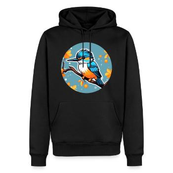 Dessin d’oiseau martin-pêcheur - Sweat à capuche Premium bio Homme - noir - Devant - Nico (187cm)