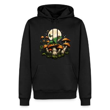 Dark Cottagecore Frosch mit Pilzen und Mond - Männer Premium Bio Hoodie - Schwarz - Vorne - Nico (187cm)