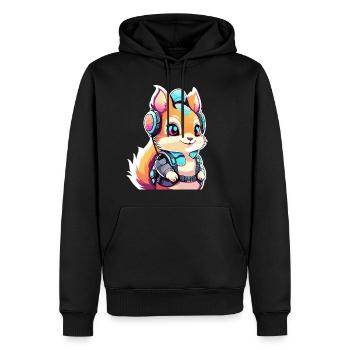 Illustration d’écureuil - Sweat à capuche Premium bio Homme - noir - Devant - Nico (187cm)
