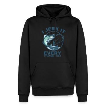I Jerk It Every Chance I Get Funny Fishing - Men’s Premium Organic Hoodie - black - Front - Nico (187cm)