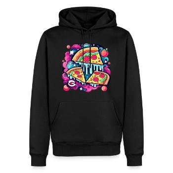 Dessin de tranche de pizza - Sweat à capuche Premium bio Homme - noir - Devant - Nico (187cm)