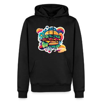 Illustration de hamburger - Sweat à capuche Premium bio Homme - noir - Devant - Nico (187cm)