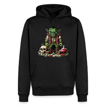Ein aggressiver Goblin im Cartoon-Stil - Männer Premium Bio Hoodie - Schwarz - Vorne - Nico (187cm)