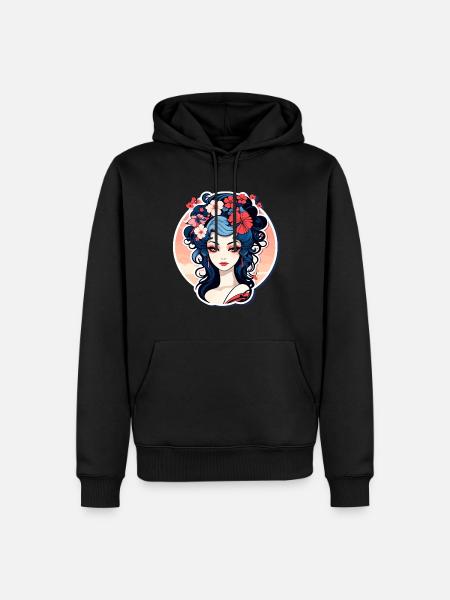 Geisha Illustration - Männer Premium Bio Hoodie - Schwarz