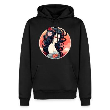 Geisha Illustration - Männer Premium Bio Hoodie - Schwarz - Vorne - Nico (187cm)