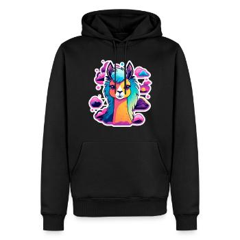 Illustration d’alpaga lama - Sweat à capuche Premium bio Homme - noir - Devant - Nico (187cm)