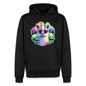 Illustration de lama alpaga - Sweat à capuche Premium bio Homme - noir - Devant - Nico (187cm)
