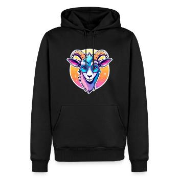 Illustration de chèvre - Sweat à capuche Premium bio Homme - noir - Devant - Nico (187cm)