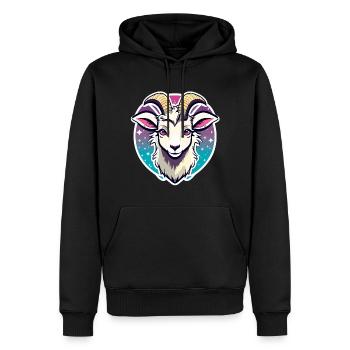 Illustration de chèvre - Sweat à capuche Premium bio Homme - noir - Devant - Nico (187cm)