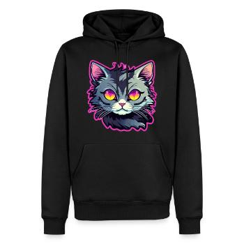 Illustration de chat mignon - Sweat à capuche Premium bio Homme - noir - Devant - Nico (187cm)