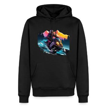 Motoneige dans un décor de montagnes enneigées - Sweat à capuche Premium bio Homme - noir - Devant - Nico (187cm)