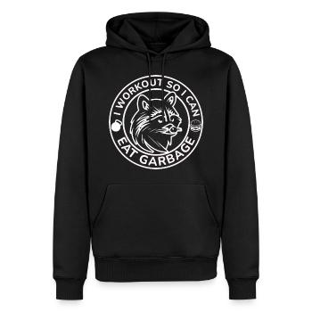 Ich trainiere, damit ich Müll essen kann, lustiger Waschbär - Männer Premium Bio Hoodie - Schwarz - Vorne - Nico (187cm)