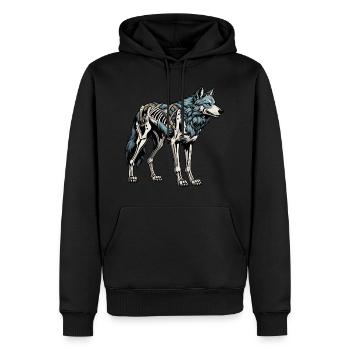 Illustration de squelette de loup - Sweat à capuche Premium bio Homme - noir - Devant - Nico (187cm)