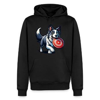 Un border collie joue joyeusement avec un frisbee - Sweat à capuche Premium bio Homme - noir - Devant - Nico (187cm)