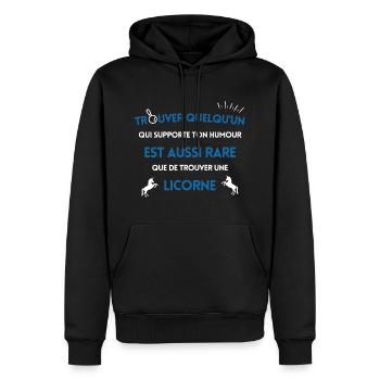 Trouver quelqu'un qui supporte ton humour - Sweat à capuche Premium bio Homme - noir - Devant - Nico (187cm)