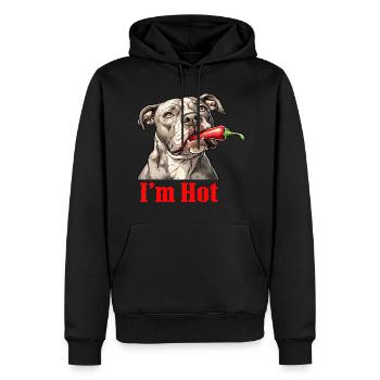 Un pitbull avec un piment fort dans la bouche - Sweat à capuche Premium bio Homme - noir - Devant - Nico (187cm)