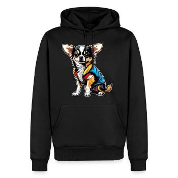 Mignon petit chien chihuahua dans un style comique - Sweat à capuche Premium bio Homme - noir - Devant - Nico (187cm)