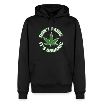 Weed, Chanvre, Feuille, Fumée - Pas de panique, c’est bio - Sweat à capuche Premium bio Homme - noir - Devant - Nico (187cm)