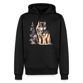 Wolf - Männer Premium Bio Hoodie - Schwarz - Vorne - Nico (187cm)