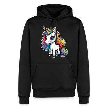 Illustration de licorne arc-en-ciel - Sweat à capuche Premium bio Homme - noir - Devant - Nico (187cm)