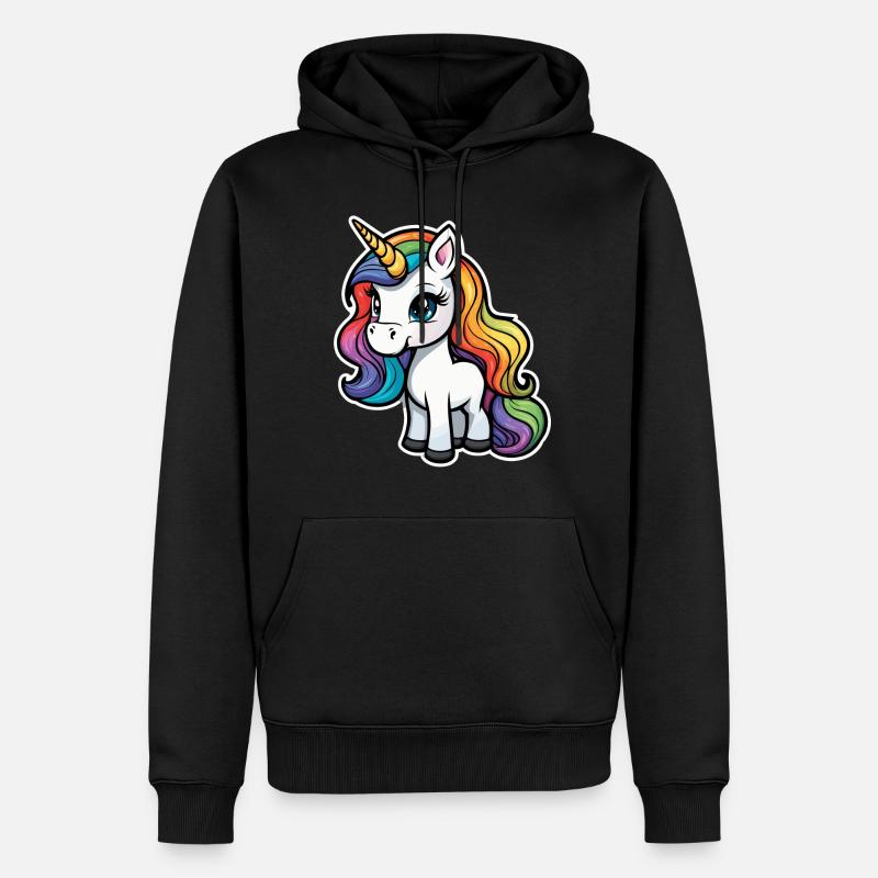 Regenbogen Einhorn Illustration - Männer Premium Bio Hoodie - Schwarz