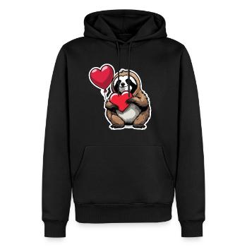 Faultier Herz Illustration Valentinstag - Männer Premium Bio Hoodie - Schwarz - Vorne - Nico (187cm)