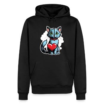 Katze Herz - Valentinstag - Männer Premium Bio Hoodie - Schwarz - Vorne - Nico (187cm)