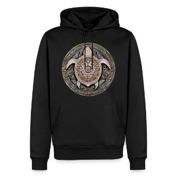 Tortue symbole maori IV - Sweat à capuche Premium bio Homme - noir - Devant - Nico (187cm)
