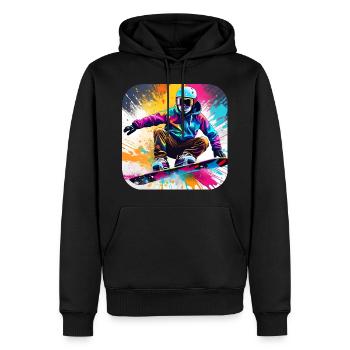 Cooler Snowboard Fahrer im bunten Graffiti Style - Männer Premium Bio Hoodie - Schwarz - Vorne - Nico (187cm)