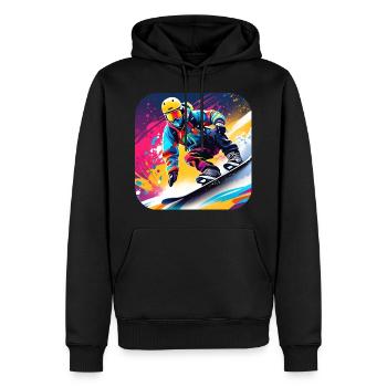 Cooler Snowboard Fahrer im bunten Graffiti Style - Männer Premium Bio Hoodie - Schwarz - Vorne - Nico (187cm)