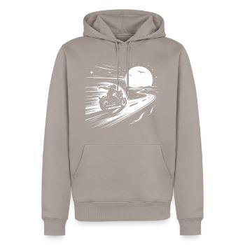 Rider on motorcycle speeding towards the horizon - Men’s Premium Organic Hoodie - taupe - Front - Nico (187cm)