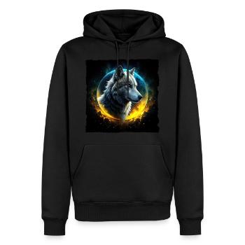 Wolf vor leuchtendem Mond - Männer Premium Bio Hoodie - Schwarz - Vorne - Nico (187cm)