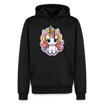 Illustration de licorne - Sweat à capuche Premium bio Homme - noir - Devant - Nico (187cm)