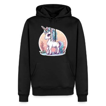 Illustration de licorne - Sweat à capuche Premium bio Homme - noir - Devant - Nico (187cm)