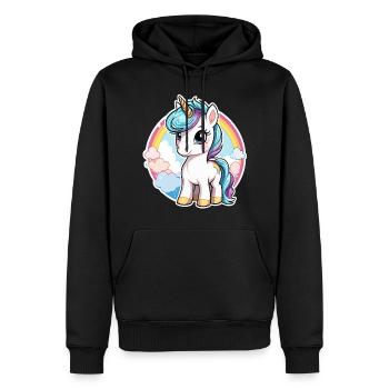 Illustration de licorne - Sweat à capuche Premium bio Homme - noir - Devant - Nico (187cm)