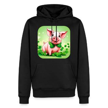 Niedliches Glücks Schwein mit Kleeblätter - Männer Premium Bio Hoodie - Schwarz - Vorne - Nico (187cm)