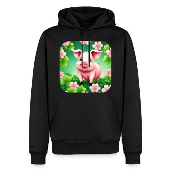 Niedliches Glücks Schwein mit Kleeblätter - Männer Premium Bio Hoodie - Schwarz - Vorne - Nico (187cm)