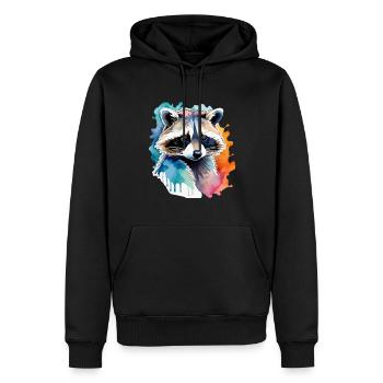 Illustration aquarelle de raton laveur - Sweat à capuche Premium bio Homme - noir - Devant - Nico (187cm)