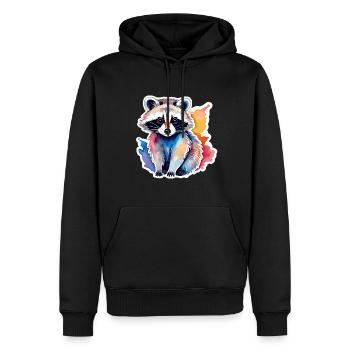 Illustration aquarelle de raton laveur - Sweat à capuche Premium bio Homme - noir - Devant - Nico (187cm)