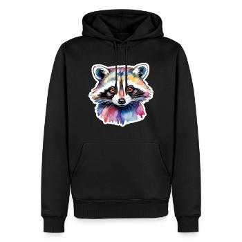 Illustration aquarelle de raton laveur - Sweat à capuche Premium bio Homme - noir - Devant - Nico (187cm)